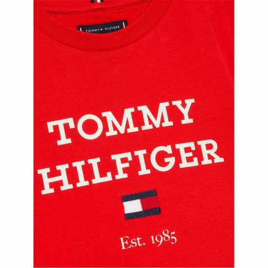 Tommy Hilfiger Oversized Logo T-Shirt Juniors Силно червено 