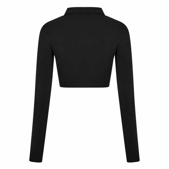 Reebok Блуза С Яка Classics Long Sleeve Polo Shirt Top Womens Черно Дамски тениски с яка