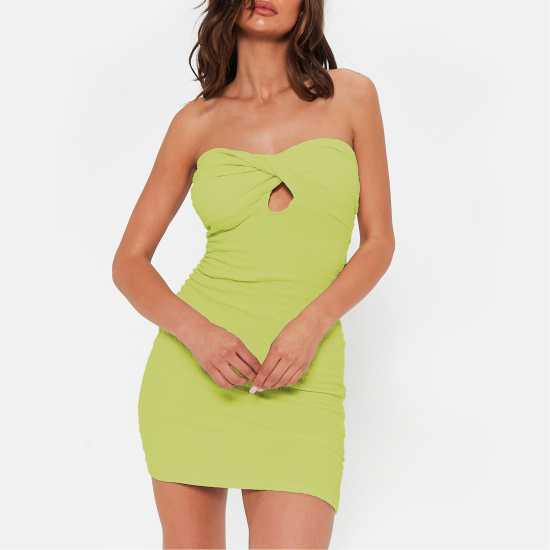 I Saw It First Textured Twist Front Cut Out Bandeau Mini Dress ЛАЙМ Дамски поли и рокли