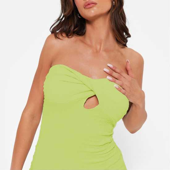 I Saw It First Textured Twist Front Cut Out Bandeau Mini Dress ЛАЙМ Дамски поли и рокли