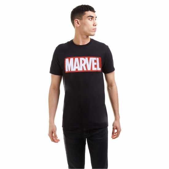 Marvel Comics Comic Strip Logo T-Shirt Черно Мъжки тениски с яка