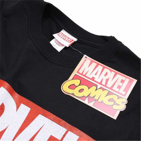 Marvel Comics Comic Strip Logo T-Shirt Черно Мъжки тениски с яка