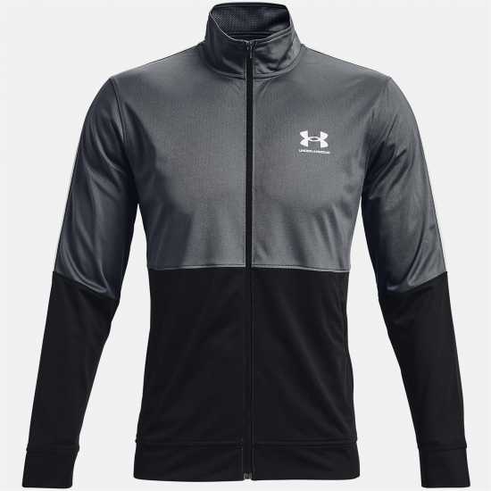 Under Armour Мъжко Спортно Горнище Pique Track Jacket Mens Черно сиво Мъжки дрехи за фитнес