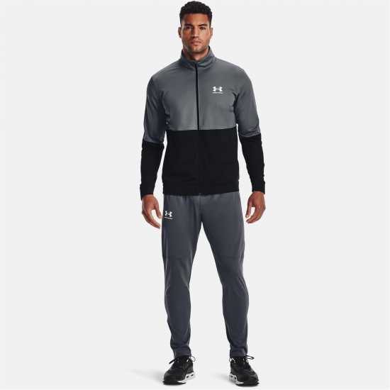 Under Armour Мъжко Спортно Горнище Pique Track Jacket Mens Черно сиво Мъжки дрехи за фитнес