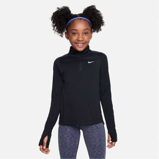 Nike Older Girls Dri-Fit Long Sleeve Half Zip Черно Детски тениски и фланелки