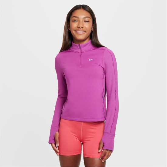 Nike Pro Girls' Therma-FIT Long-Sleeve 1/2-Zip Training Top Гореща фуксия Атлетика