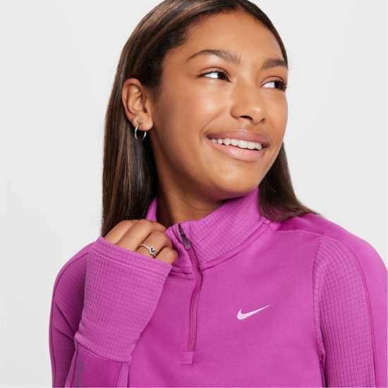 Nike Pro Girls' Therma-FIT Long-Sleeve 1/2-Zip Training Top Гореща фуксия Атлетика