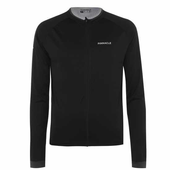 Pinnacle Мъжка Колоездачна Фланелка Long Sleeve Cycling Jersey Mens Черно Мъжки ризи