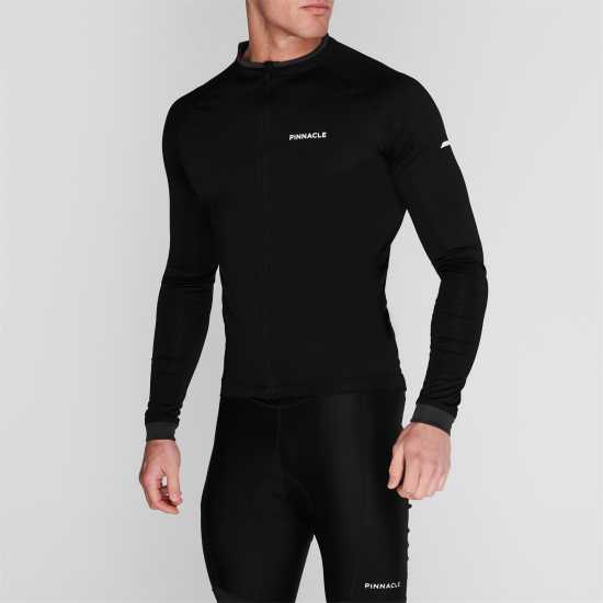 Pinnacle Мъжка Колоездачна Фланелка Long Sleeve Cycling Jersey Mens Черно Мъжки ризи