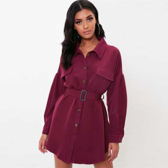 Рокля-Риза I Saw It First Drop Shoulder Belted Oversized Shirt Dress  Дамски поли и рокли