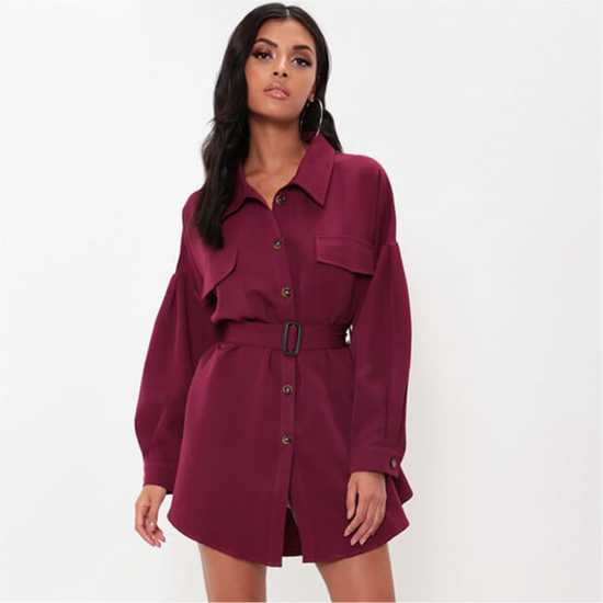 Рокля-Риза I Saw It First Drop Shoulder Belted Oversized Shirt Dress  Дамски поли и рокли