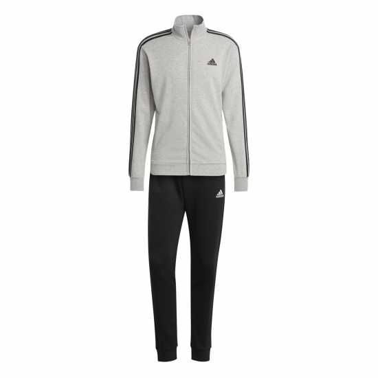 Adidas Мъжки Спортен Екип Basic 3-Stripes French Terry Tracksuit Mens Среден сив Мъжки спортни екипи в две части