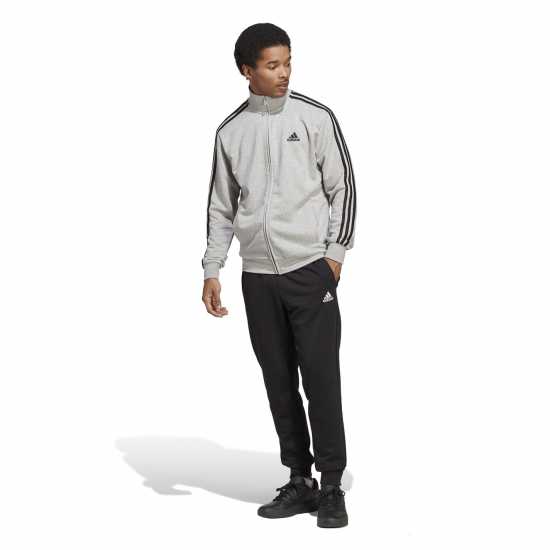 Adidas Мъжки Спортен Екип Basic 3-Stripes French Terry Tracksuit Mens Среден сив Мъжки спортни екипи в две части