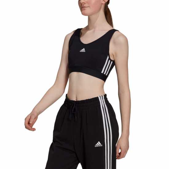 Adidas 3-Stripes Crop Top With Removable Pads Черно/Бяло Дамско бельо