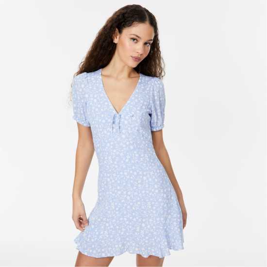 Jack Wills Cut Out Mini Dress Син принт Дамски поли и рокли