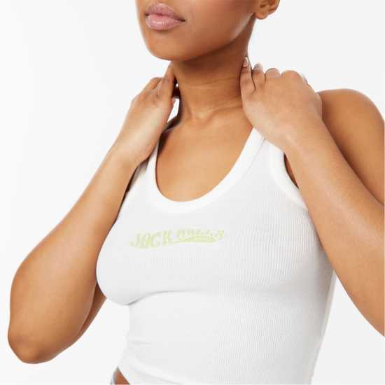 Jack Wills Scoop Neck Rib Tank Top Винтажно бяло Дамски потници