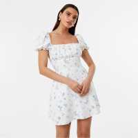 Jack Wills Tie Back Dress Бяло/Синьо Пр Дамски поли и рокли