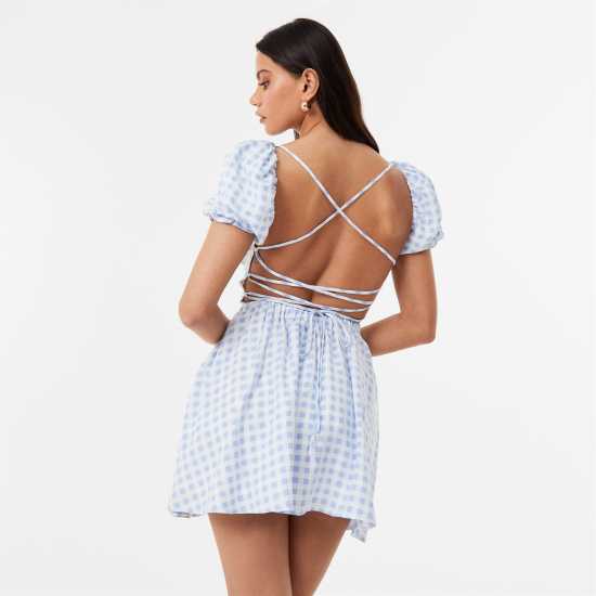 Jack Wills Tie Back Dress Гингъм Дамски поли и рокли