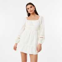 Jack Wills Long Sleeve Boho Dress Винтажно бяло Дамски поли и рокли