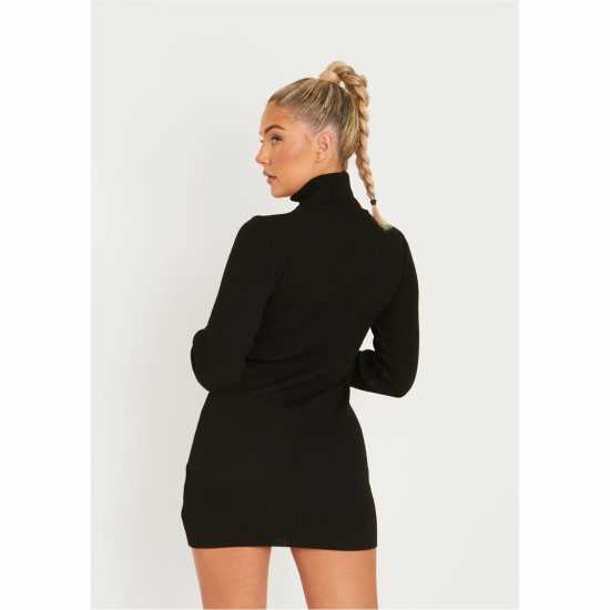 Missy Empire Nikita Black Roll Neck Knitted Mini Dress Черно Дамски поли и рокли