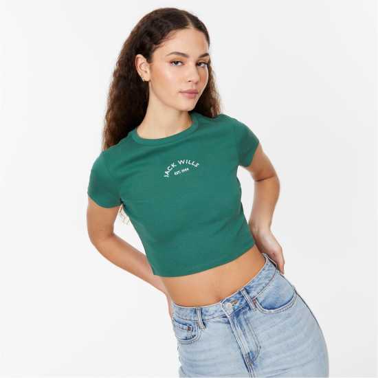 Jack Wills Cropped Baby T-Shirt Горско зелено Дамско облекло плюс размер