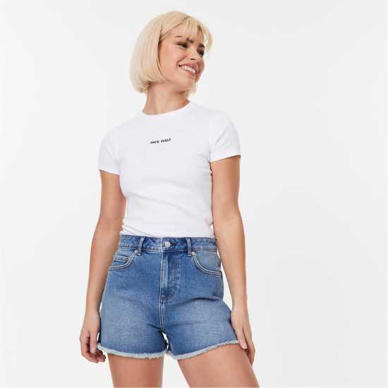 Jack Wills Denim Raw Hem Short Средно синя пране Дамски къси панталони