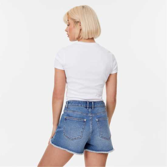 Jack Wills Denim Raw Hem Short Средно синя пране Дамски къси панталони