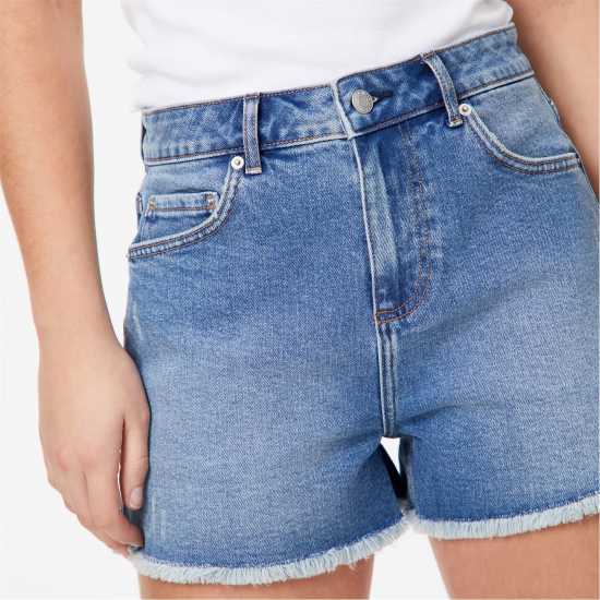 Jack Wills Denim Raw Hem Short Средно синя пране Дамски къси панталони