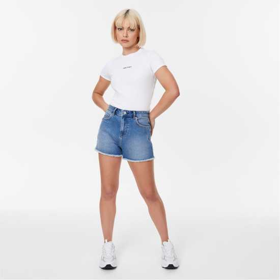 Jack Wills Denim Raw Hem Short Средно синя пране Дамски къси панталони