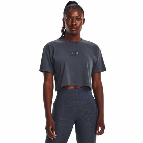 Under Armour Тениска Crop Short Seeve T Shirt Сиво ливане Дамски тениски и фланелки