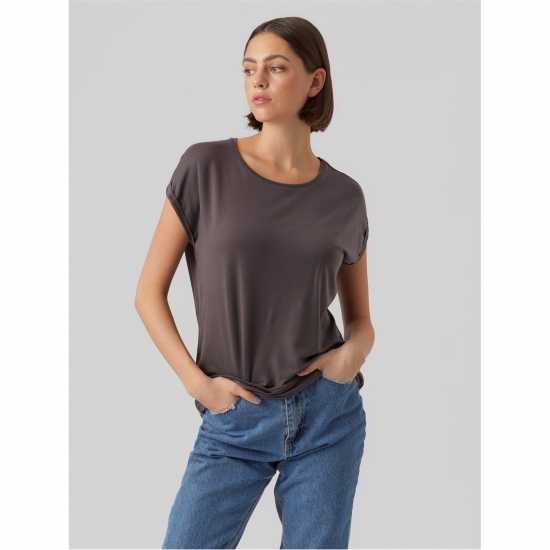 Vero Moda Vm Ava Plain Shirt Sleeve T-Shirt Womens Asphalt 