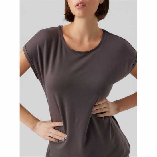 Vero Moda Vm Ava Plain Shirt Sleeve T-Shirt Womens Asphalt 