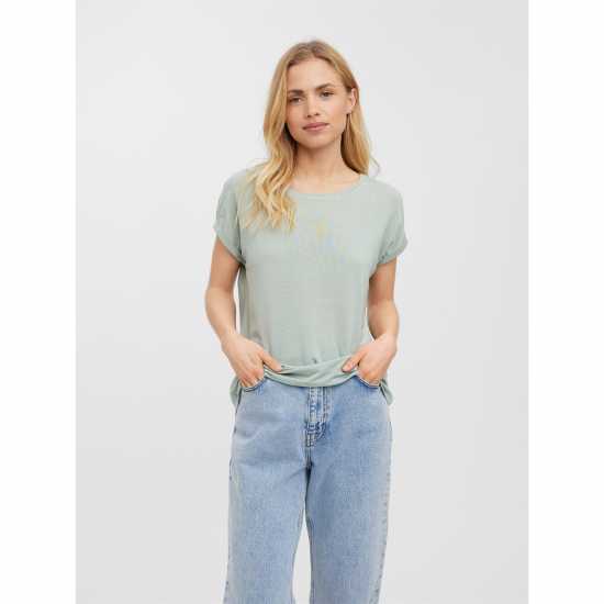 Vero Moda Vm Ava Plain Shirt Sleeve T-Shirt Womens Силт зелено Vero Moda