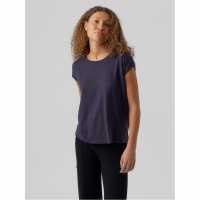 Vero Moda Vm Ava Plain Shirt Sleeve T-Shirt Womens Night Sky 