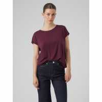 Vero Moda Vm Ava Plain Shirt Sleeve T-Shirt Womens Winetasting 