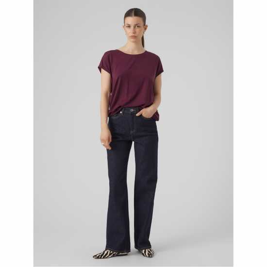 Vero Moda Vm Ava Plain Shirt Sleeve T-Shirt Womens Winetasting 