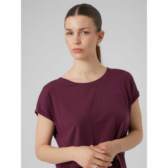 Vero Moda Vm Ava Plain Shirt Sleeve T-Shirt Womens Winetasting 