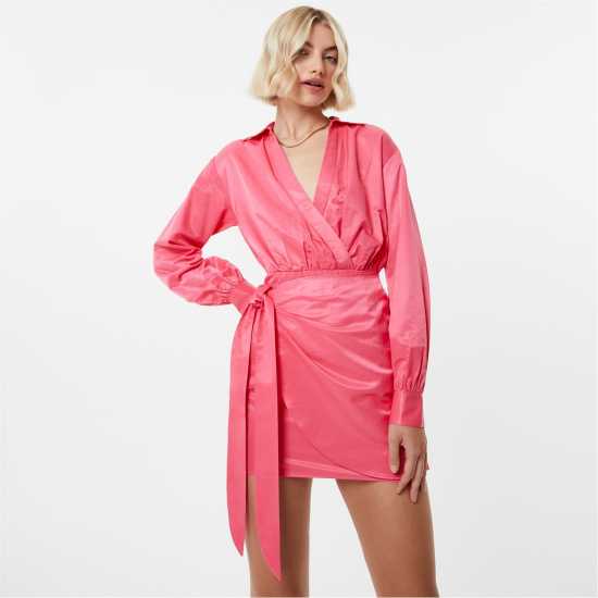 Рокля-Риза Jack Wills Draped Shirt Dress Горещо розово Дамски поли и рокли