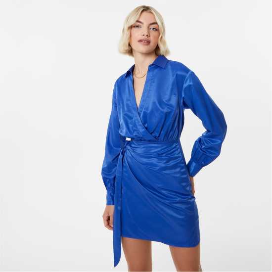 Рокля-Риза Jack Wills Draped Shirt Dress Кобалт Дамски поли и рокли