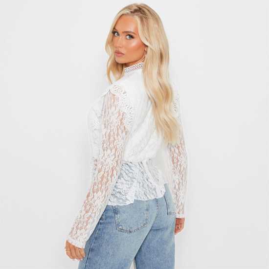 I Saw It First Lace Frill Hem Peplum Top Бял Дамски тениски и фланелки