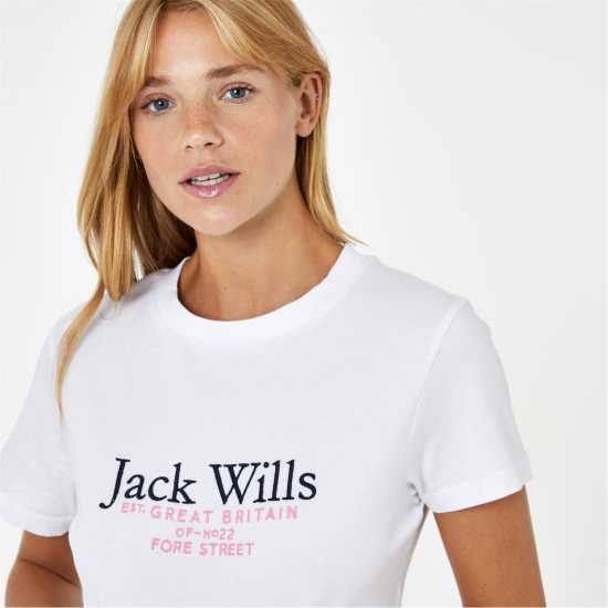 Jack Wills Eccleston Crop T-Shirt Бяло Дамски тениски с яка