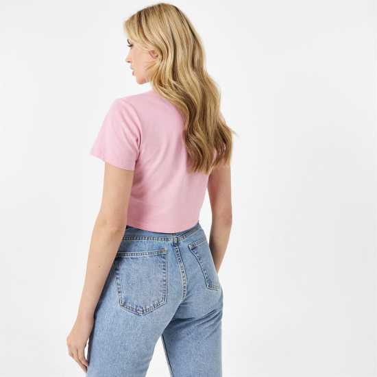 Jack Wills Eccleston Crop T-Shirt Бледо розово Дамски тениски с яка