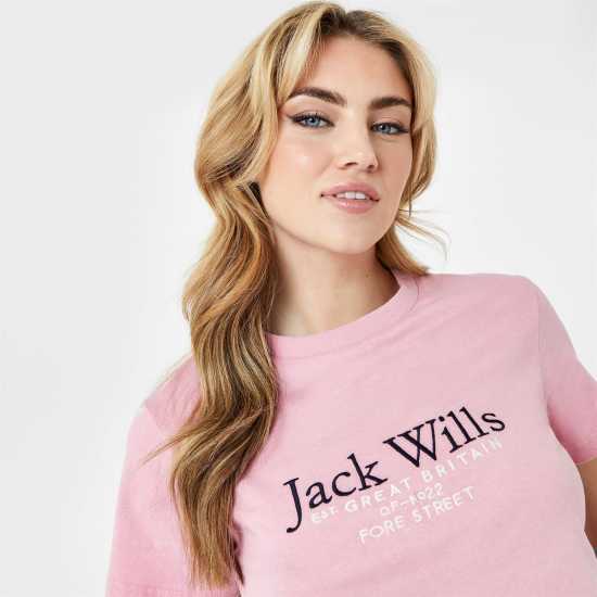 Jack Wills Eccleston Crop T-Shirt Бледо розово Дамски тениски с яка