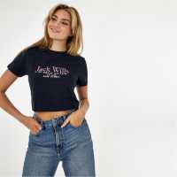 Jack Wills Eccleston Crop T-Shirt Морска синьо Дамски тениски с яка