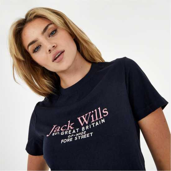 Jack Wills Eccleston Crop T-Shirt Морска синьо Дамски тениски с яка