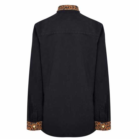 Biba Дънкова Риза Leopard Collar Denim Shirt  