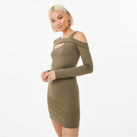 Jack Wills Long Sleeve Cutout Dress Ивен зелен Дамски поли и рокли