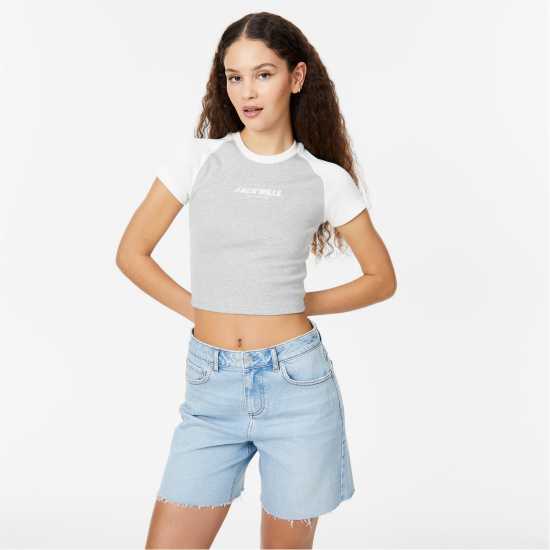 Jack Wills Contrast Baby Tee Сиво/Бяло Дамски тениски и фланелки