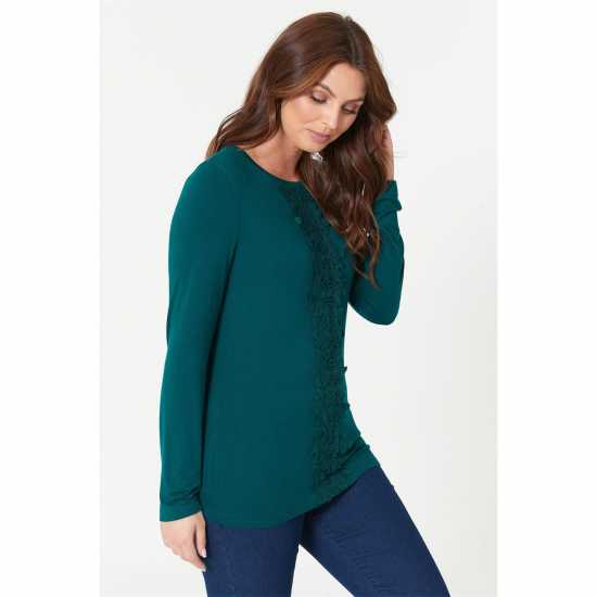 Горнище С Дълъг Ръкав Be You Crochet Trim Long Sleeve Top  Дамски пуловери и жилетки