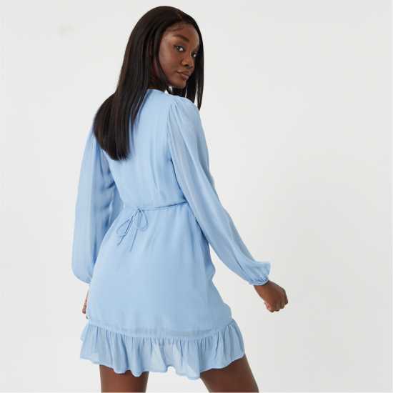 Jack Wills Wrap Frill Mini Dress Бледо синьо Дамски поли и рокли